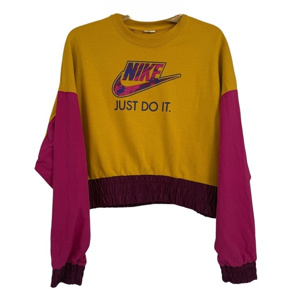 Nike Tops - Nike Just Do It Swoosh Retro Nylon Terry Fleece Sweatshirt Size M DM6321-743